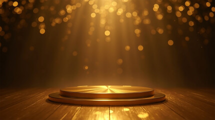 stage with spotlight Gold bokeh awards glamour background , made with Generative AI