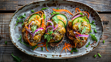 Rye Toast with Hummus and Pickled Vegetables