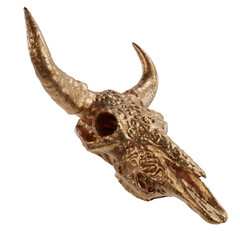 Obraz premium 3D rendered golden bull bust with carved patterns isolated on transparent background 