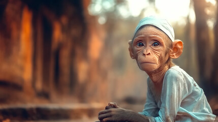 Monkey with a white cap in head