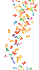 Falling Gummy Bears isolated on white background, full depth of field, transparent png background