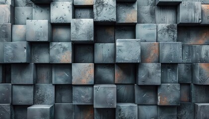 A wall made of gray and brown cubes