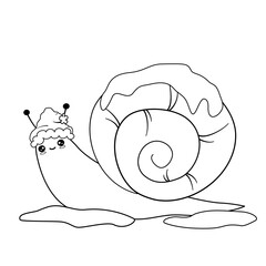 cute hand drawn cartoon character black and white snail with santa claus hat funny christmas vector illustration for holidays coloring art