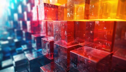 A colorful image of cubes with a blue and red background