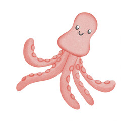 Under Water, under ocean,pink jelly Fish, Star Fish, Shell,seaweed and many fishes, Watercolor Illustration 