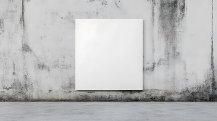 A white poster set against a concrete background.