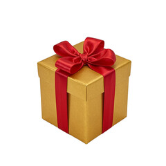 Obraz premium Elegant golden gift box with red bow on white