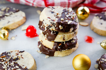 Chocolate Dipped Cherry Almond Shortbread Cookies