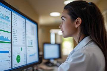 Healthcare professional analyzes patient metrics for improved care delivery in a clinical setting