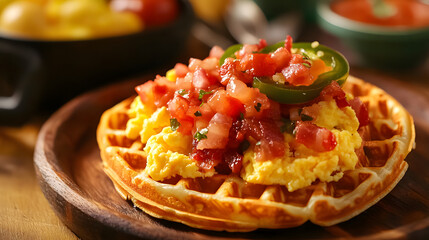 Fototapeta premium Savory Waffle Tacos with Eggs and Bacon
