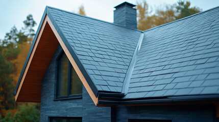 black slate tiles on a roof, showcasing their textured surface and geometric pattern. This image symbolizes resilience, protection, and the enduring beauty of traditional architecture