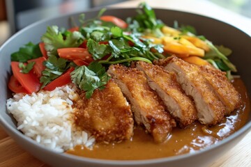 Crunchy Katsu Chicken Curry served with aromatic rice