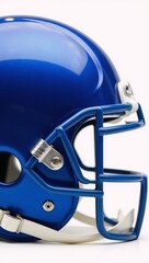 Fototapeta premium Close-up portrait featuring an isolated blue football helmet against a white background