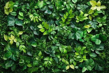 Fototapeta premium Lush Green Leafy Wall Background with Various Plant Species