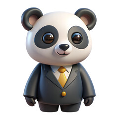 Obraz premium Cute panda character wearing business suit 3d illustration isolated on the transparent background