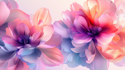 Fototapeta premium An abstract floral background featuring an array of vibrant, colorful blossoms in a harmonious blend of hues, creating a dynamic and artistic display of nature-inspired beauty.