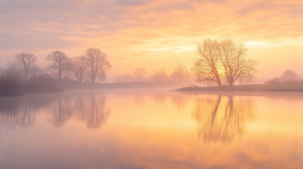 Fototapeta premium Breathtaking sunrise over a serene lake