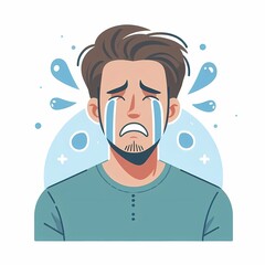 Depressed Man Crying - Flat Style Emotional Illustration on White Background