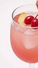 Pink fruity-looking cocktail on an isolated background