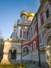 Autumn view Russian church in town of Shipka, Bulgaria
