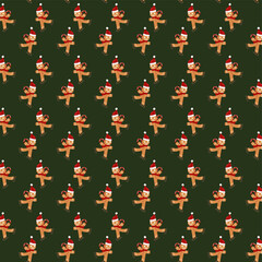 Christmas gingerbread with skates, Christams candy with Santa's hat and scarf pattern design.Merry Christmas poster.Traditional Sweet Xmas Ginger Biscuit Cartoon man pattern for packaging,wrapping etc