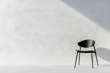 minimalist, photography, a minimalist interior with a single chair in front of a plain white wall, close up view.