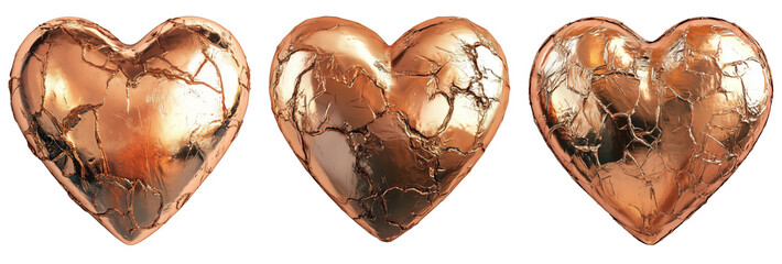 A set of bronze golden hearts isolated 