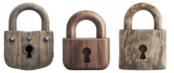 Isolated wooden padlock set	

