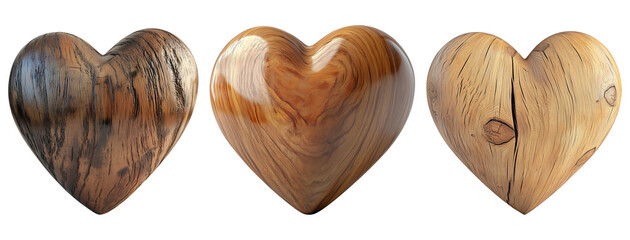 A set of wooden hearts isolated 
