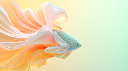 Fototapeta premium close-up of flying rainbow-colored fish, pastel gradient background blending soft blue and greens