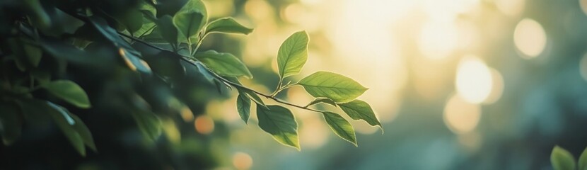 Fototapeta premium Beautiful Green Leaves in Nature with Blurred Bokeh Background