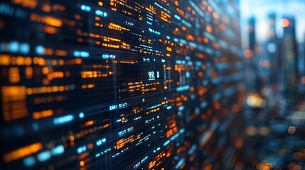 AI financial modeling tools analyzing data in a futuristic city skyline environment