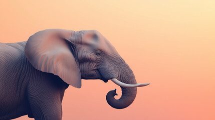 Graceful Elephant Profile Against a Soft Pastel Peach Backdrop