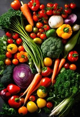 colorful nutritious vegetable flat lay display highlighting abundance diversity fresh vegetables bright background, diverse, organic, healthy, spinach