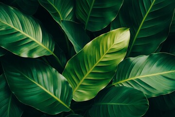 Close-Up of Large Green Leaves from a Calathea Plant