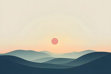 Obraz premium krajobraz, minimalizm, pastelowe kolory, horyzont, prostota, elegancja, estetyka, ilustracja cyfrowa, przestrzeń, równowaga, subtelność, design współczesny, harmonia wizualna, sztuka graficzna, natura