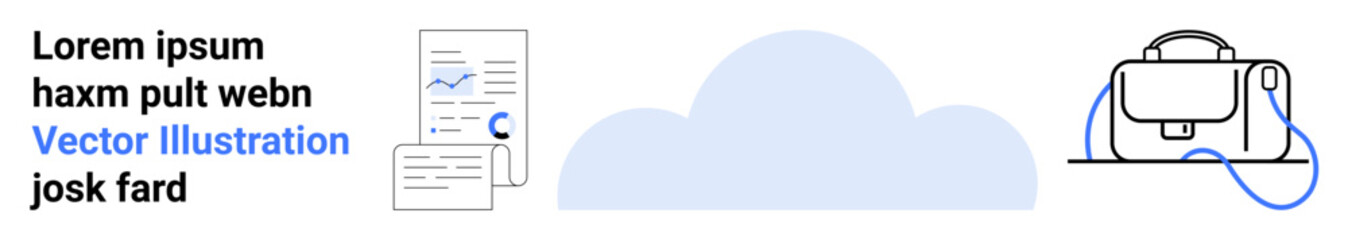 Documents with graphs, cloud shape, and VR headset. Ideal for technology, innovation, digital transformation, data storage, virtual reality, cloud services, and modern tech solutions. Landing page