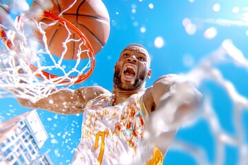 Basketball player dunking during a street basketball game