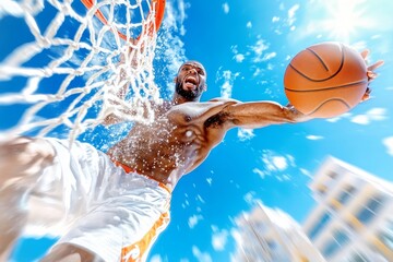 Basketball player dunking during a street basketball game