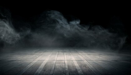 concrete floor and black smoke background
