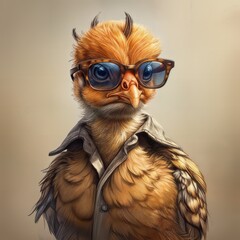  Hipster Bird Portrait Wearing Vintage Glasses Jacket