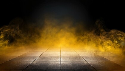 concrete floor and yellow smoke background