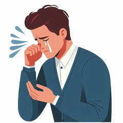 Depressed Man Crying - Flat Style Emotional Illustration on White Background