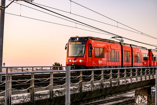 MTS trolley going into Downtown San Diego California January 12 2025 