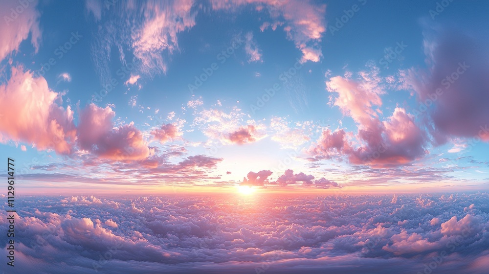 Poster experience the enchanting beauty of a sky painted in vivid blue and pink tones, where the sun gently