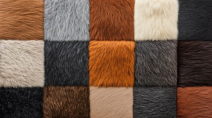 Fototapeta premium Fur fabric samples arranged to highlight their plush textures, natural patterns, and premium quality for crafting and textile design.