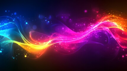 Abstract Colorful Waves Flowing with Glowing Particles