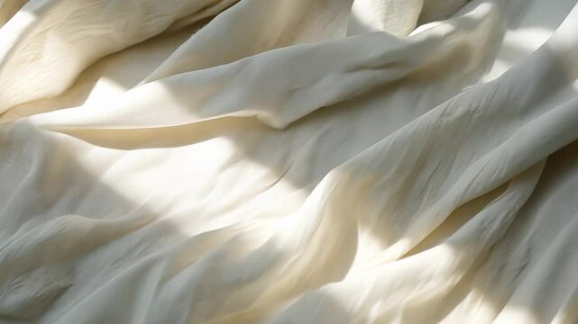 Sunlight on flowing ivory fabric with soft shadows, abstract texture. Elegant design and luxury decoration concept