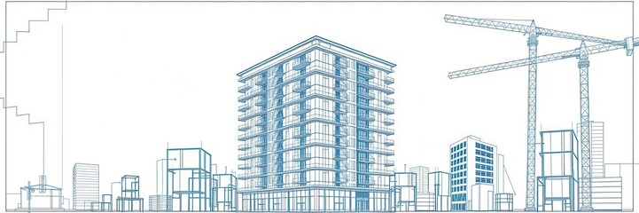 Fototapeta premium Architectural blueprint photo effect mockup with overlay of gridlines, measurements, and annotations, renovation, blueprint