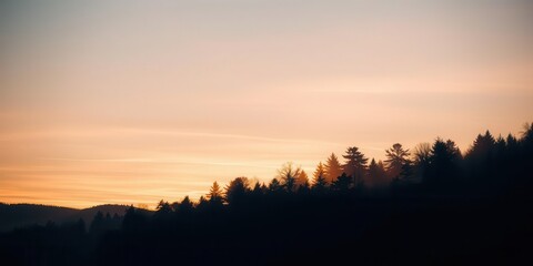 Obraz premium A stunning double exposure photo effect of a forest landscape combined with a silhouette of trees at sunset, blending, ethereal